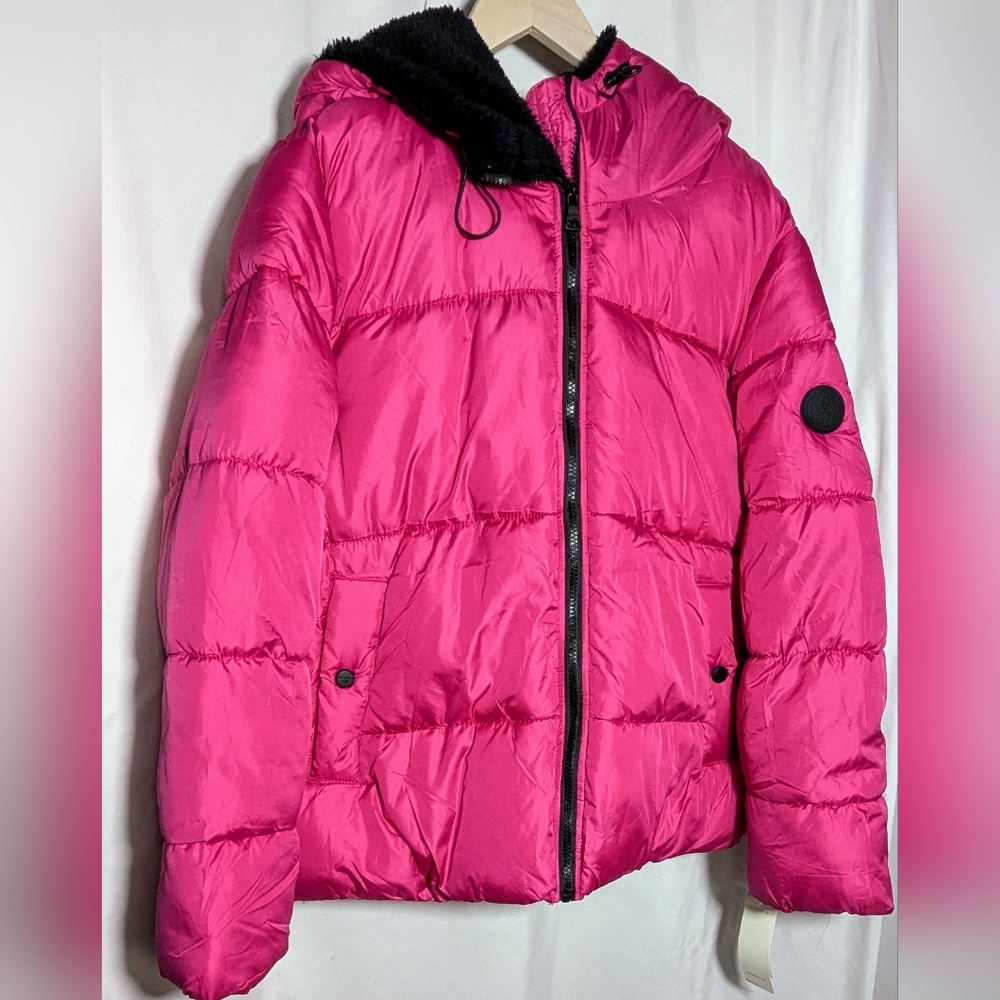 NWT Winter Jrs. Madden Girl Fuchsia Short Puffer Jacket w/Black Faux Fur | Sz XL